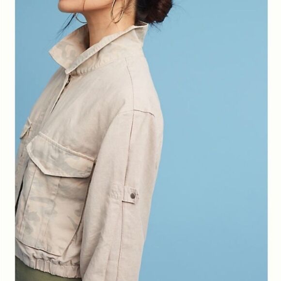 Anthropologie HEI HEI Khaki Camo Linen Cropped Jacket L - Picture 5 of 10